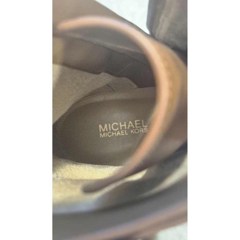 Michael Kors Brown Leather Combat Boots Lug Sole Moto Buckle Side Zip Women 7.5 - Picture 14 of 16